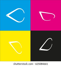 Caliper sign illustration. Vector. White icon with isometric projections on cyan, magenta, yellow and black backgrounds.