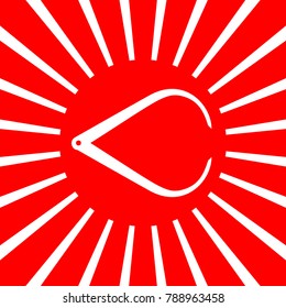 Caliper sign illustration. Vector. White icon on red sun with rays as background. Isolated.