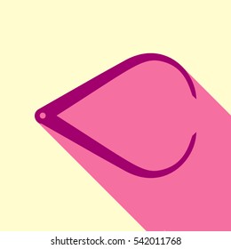 Caliper sign illustration. Violet icon with shadow on orange background.