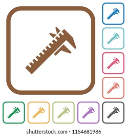 Caliper simple icons in color rounded square frames on white background