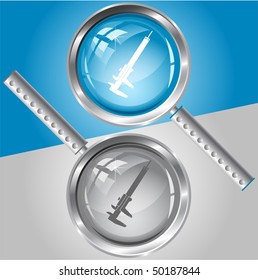 Caliper. Vector magnifying glass.