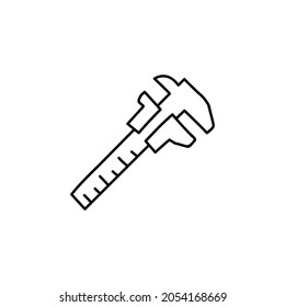 Icono de pinza de freno, icono de vernier con estilo de línea negra plana, aislado en fondo blanco 
