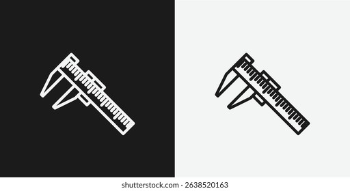Caliper or Vernier Caliper on Black and White Backgrounds, Representing Precision Measurement or Engineering, White Outline Icon