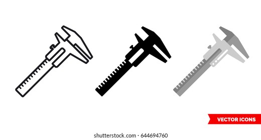 Calipers icon of 3 types: color, black and white, outline. Isolated vector sign symbol.