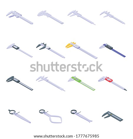 Calipers icons set. Isometric set of calipers vector icons for web design isolated on white background