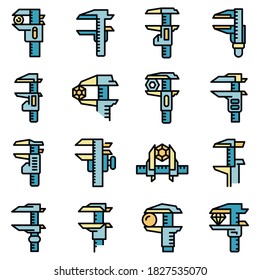 Calipers icons set. Outline set of calipers vector icons thin line color flat on white