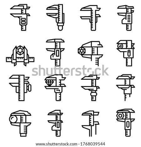 Calipers icons set. Outline set of calipers vector icons for web design isolated on white background