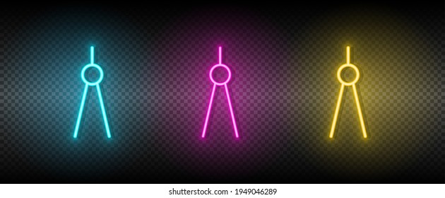 Kaliber, Mason, messen Vektorsymbol gelb, rosa, blauer Neonsatz. Vektorsymbol von Tools