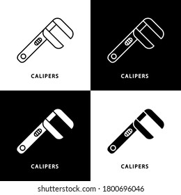 Línea de logotipo de icono de herramienta de pinzas y sólido plano. Diseño de glifos vectores de símbolos de equipo de medida