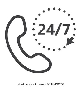 Call 24 7 line icon, support service and website button, vector graphics, a linear pattern on a white background, eps 10.
