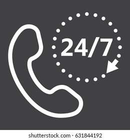 Call 24 7 line icon, support service and website button, vector graphics, a linear pattern on a black background, eps 10.
