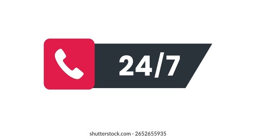 Call 24 hour label. oepn 24 hour symbol vector. support, talk, phone, hot line, helpline symbol