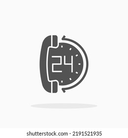 Call 24 Hours glyph icon. Can be used for digital product, presentation, print design and more.