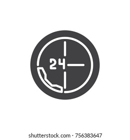 Call 24 hours icon vector, filled flat sign, solid pictogram isolated on white. All day support symbol, logo illustration.