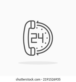 Call 24 Hours line icon. Editable stroke and pixel perfect. Can be used for digital product, presentation, print design and more.