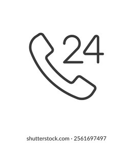 Call 24, icon in line design. Call, 24, service, support, hotline, phone, communication on white background vector. Call 24 editable stroke icon