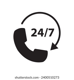 Call 24 icon. Vector, flat trendy style illustration on white background..