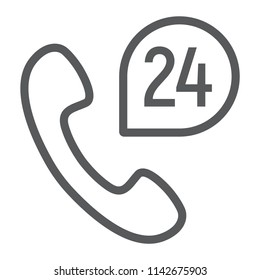 Call 24 line icon, support and all day, button sign, vector graphics, a linear pattern on a white background, eps 10.