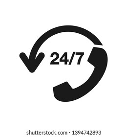 Call 24/7 icon. 24/7 call service. Call Available 24h hours a day and 7 days a week. Customer call support icon