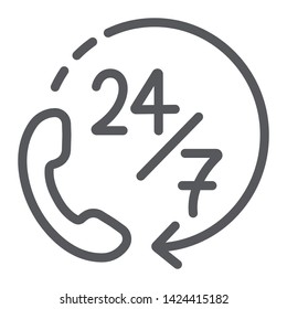 Call 24/7 line icon, service and assistance, support 24/7 sign, vector graphics, a linear pattern on a white background, eps 10.