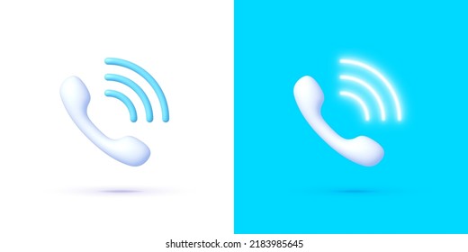 Call 3D neon in cartoon style. Call center, online customer support. Telephone sign. Vector illustration isolated