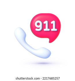 Call 911, Emergency Call, Hotline Service. Call Emergency Icon, Great Design For Any Purposes. 3d Button With Red 911 Icon. 3d Vector Icon