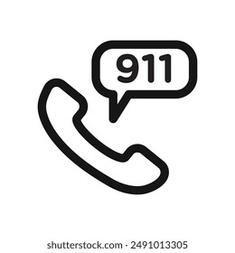 Call 911 phone number icon Black line art vector logo