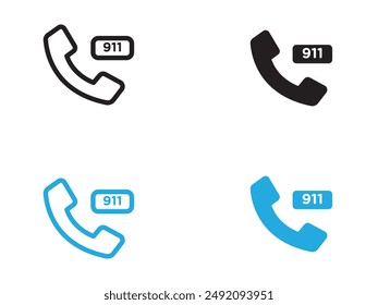 Call 911 phone number icon black and white vector outline sign