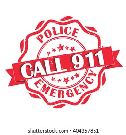 Call 911 Police emergency - red grunge label. Print colors used
