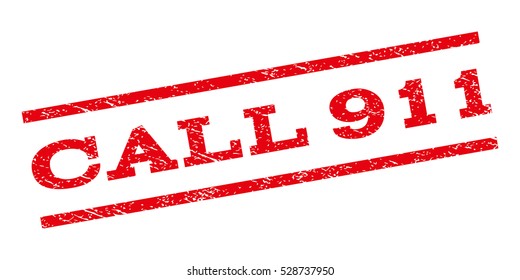 Call 911 watermark stamp. Text caption between parallel lines with grunge design style. Rubber seal stamp with unclean texture. Vector red color ink imprint on a white background.