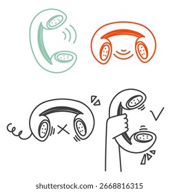 Llame al icono de aceptar y rechazar en el dibujo a mano de Doodle