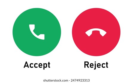 Icono de opción de llamada aceptar y rechazar establecido en un estilo colorido. Respuesta de llamada y símbolo de fin de llamada.  Recibir y rechazar el Vector de iconos.