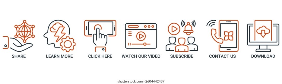 Call to action banner web icon vector illustration concept with icons outline dual color symbol background.
