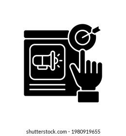 Icône de glyphe noir d'appel à action. Incitez votre public cible à prendre des mesures différentes. Comprenez ce que les utilisateurs font sur votre site. Symbole de silhouette sur un espace blanc. Image vectorielle illustration isolée