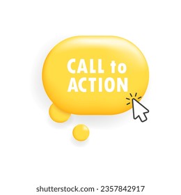 Call to action button. Flat, yellow, cursor on button, call to action button icon. Vector icon