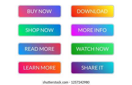 Call to action button set. Colorful gradient buttons for web design. Vector illustration.