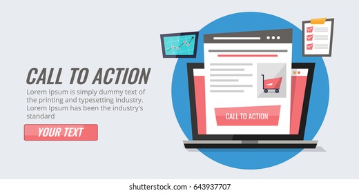 Call to action button, website landing page. Flat vector concept isolated on light background