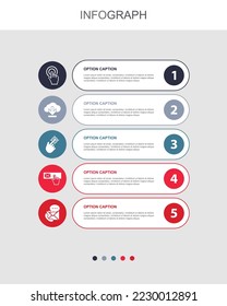 Call To Action, download, click here, subscribe, contact us icons Infographic design template. Creative concept with 5 steps