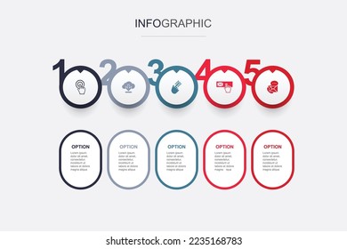 Call To Action, download, click here, subscribe, contact us icons Infographic design template. Creative concept with 5 steps