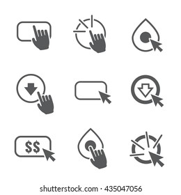 Call to Action Icon Graphics with Buttons, Clicking Hand and Pointers, and Dollar Signs