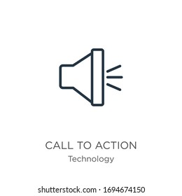 Call To Action Icon. Thin Linear Call To Action Outline Icon Isolated On White Background From Technology Collection. Line Vector Sign, Symbol For Web And Mobile