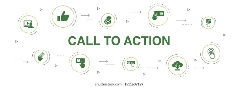 Call To Action Infographic 10 steps circle design. download, click here, subscribe, contact us icons