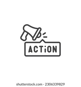 Call to action line icon. linear style sign for mobile concept and web design. Megaphone call to action outline vector icon. Advertisement symbol, logo illustration. Vector graphics