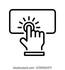 Icono de línea de llamada a la acción, símbolo de esquema para la Instrucción de conversión, Hacer clic de Botón, desencadenante de marketing, participación del usuario e instrucción directa. Icono de signo de Vector.