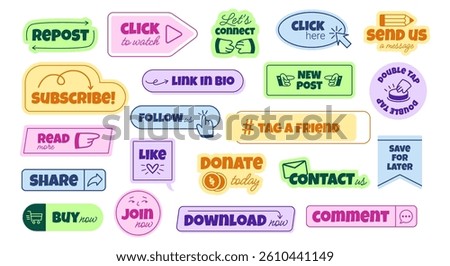 Call to action set. Modern buttons on white background for website and ui design. Collection flat buttons vector icons.