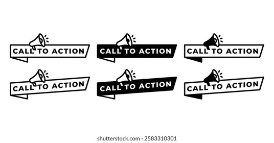 call to action speech bubble with megaphone banner icon vector design black white color simple flat illustration template sets