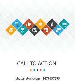 Call To Action trendy UI template infographics concept. download, click here, subscribe, contact us icons