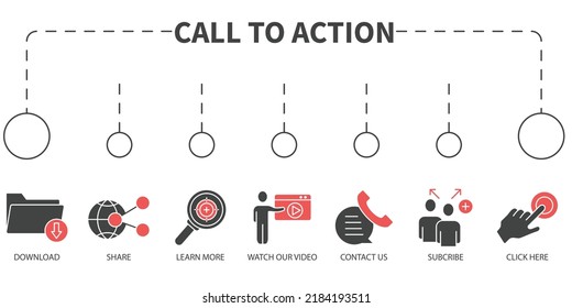 call to action Vector Illustration concept. Banner with icons and keywords . call to action symbol vector elements for infographic web