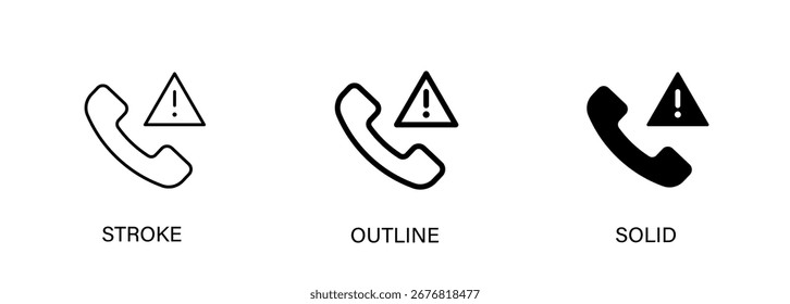 Call alert icon for online scam, contact, alert, emergency. Vector stroke, outline and solid icon. Eps10 file.