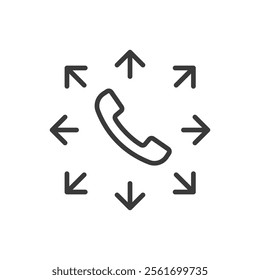 Call to all, icon in line design. Call, to, all, phone, communication, group, conference on white background vector. Call to all editable stroke icon